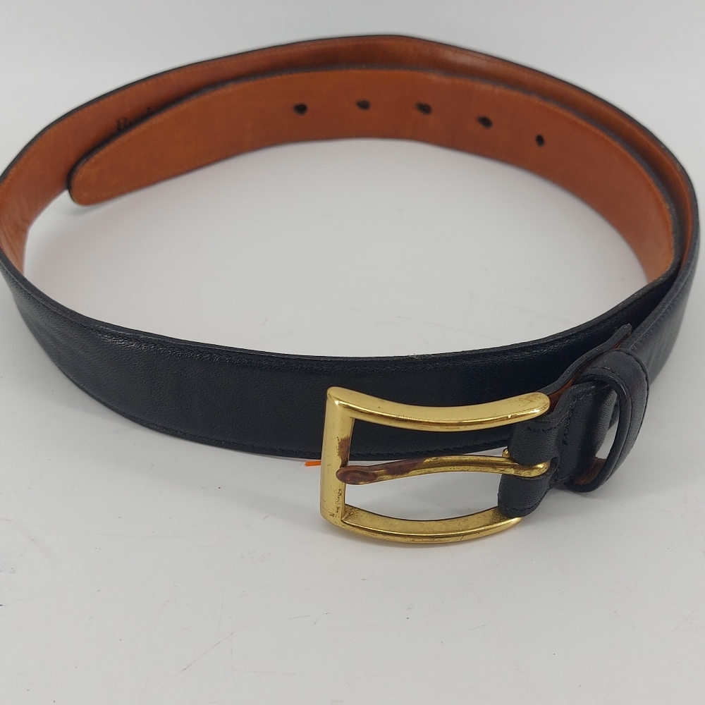 Burberry Black Leather Brass Buckle Belt Size 36